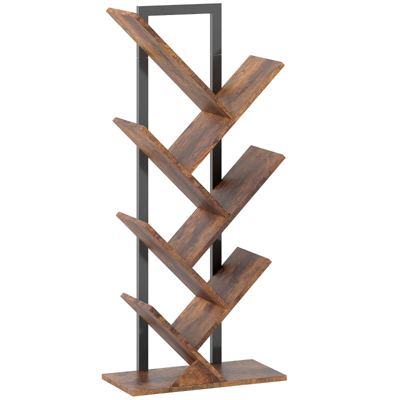 Tree Bookcase, Six-Section Storage Display, Wood-Effect