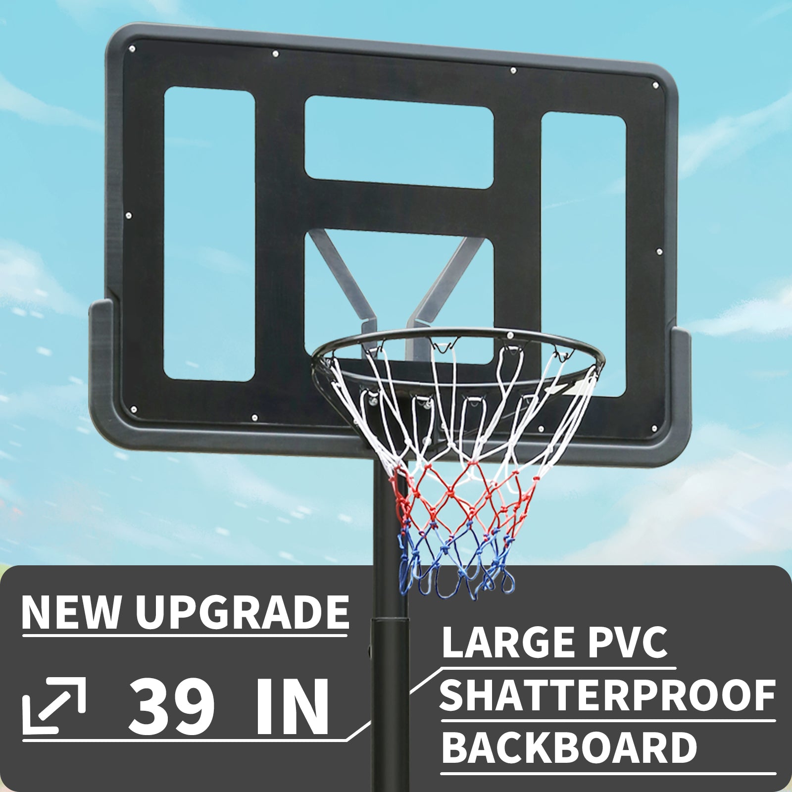 Outdoor Basketball Hoop with Adjustable Height and Built-in Wheels, PVC Backboard