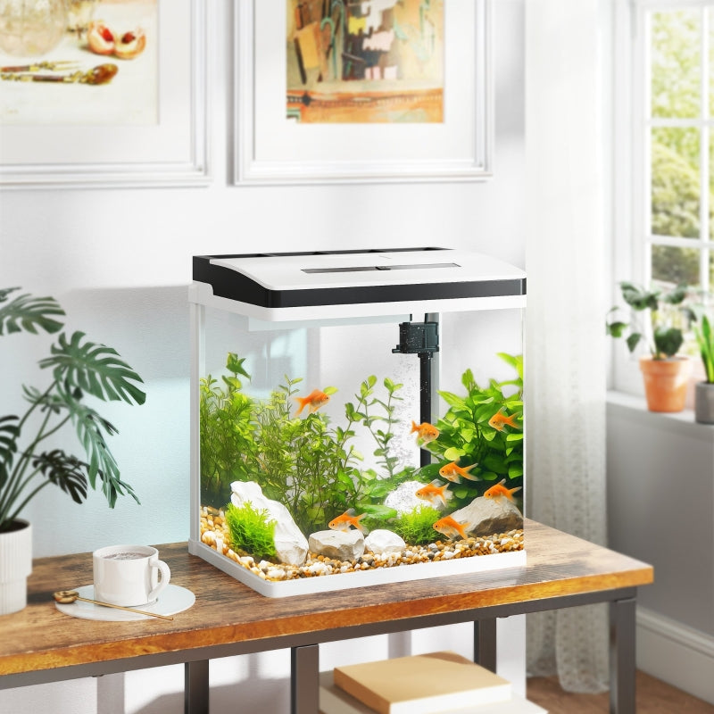 Aquarium Fish Tank, 28L with Filter and LED Lighting, Glass
