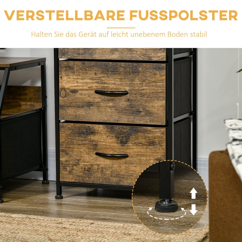 Fabric chest of drawers with 3 drawers, steel frame, rustic brown