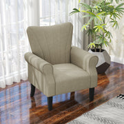 Upholstered Accent Chair with Rolled Arms and Wood Legs, Beige