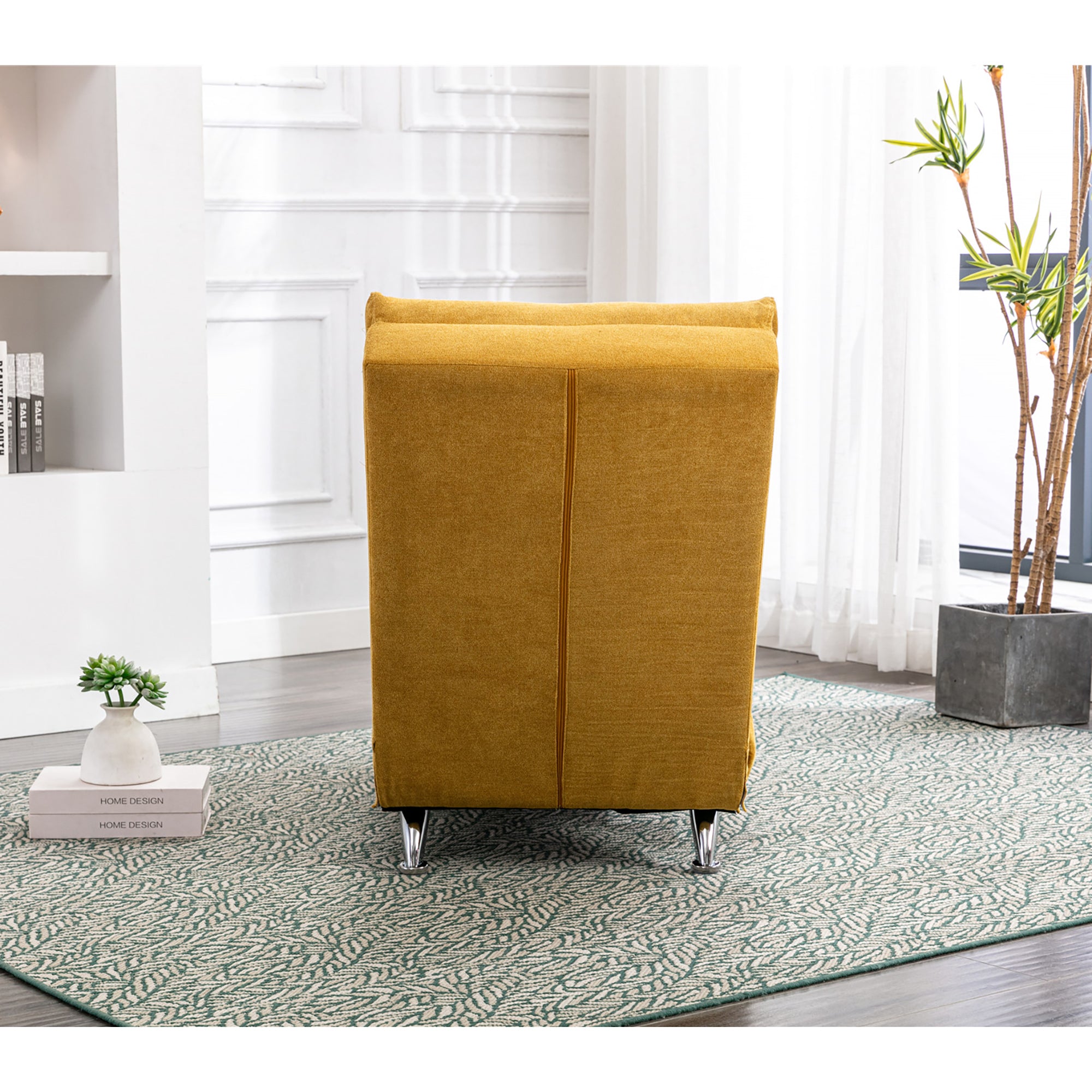 GOMYWAY Chaise Lounge Fixed Recliner Sofa with Vibration and Side Pocket, Linen