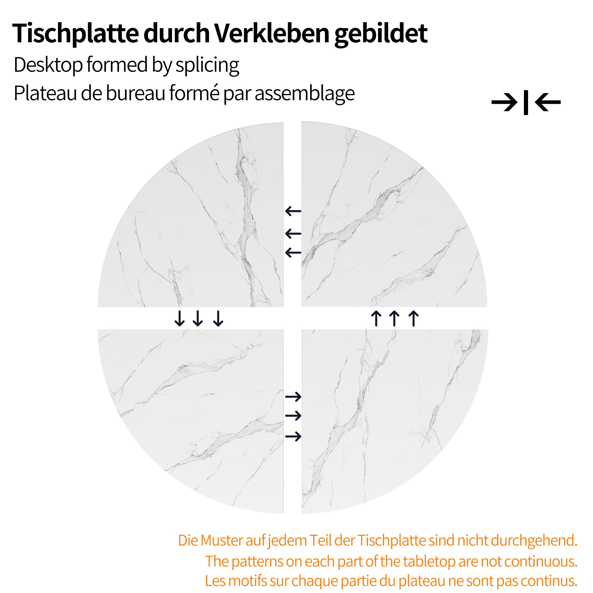 Round Dining Table Metal Legs Marble Look - Black/White