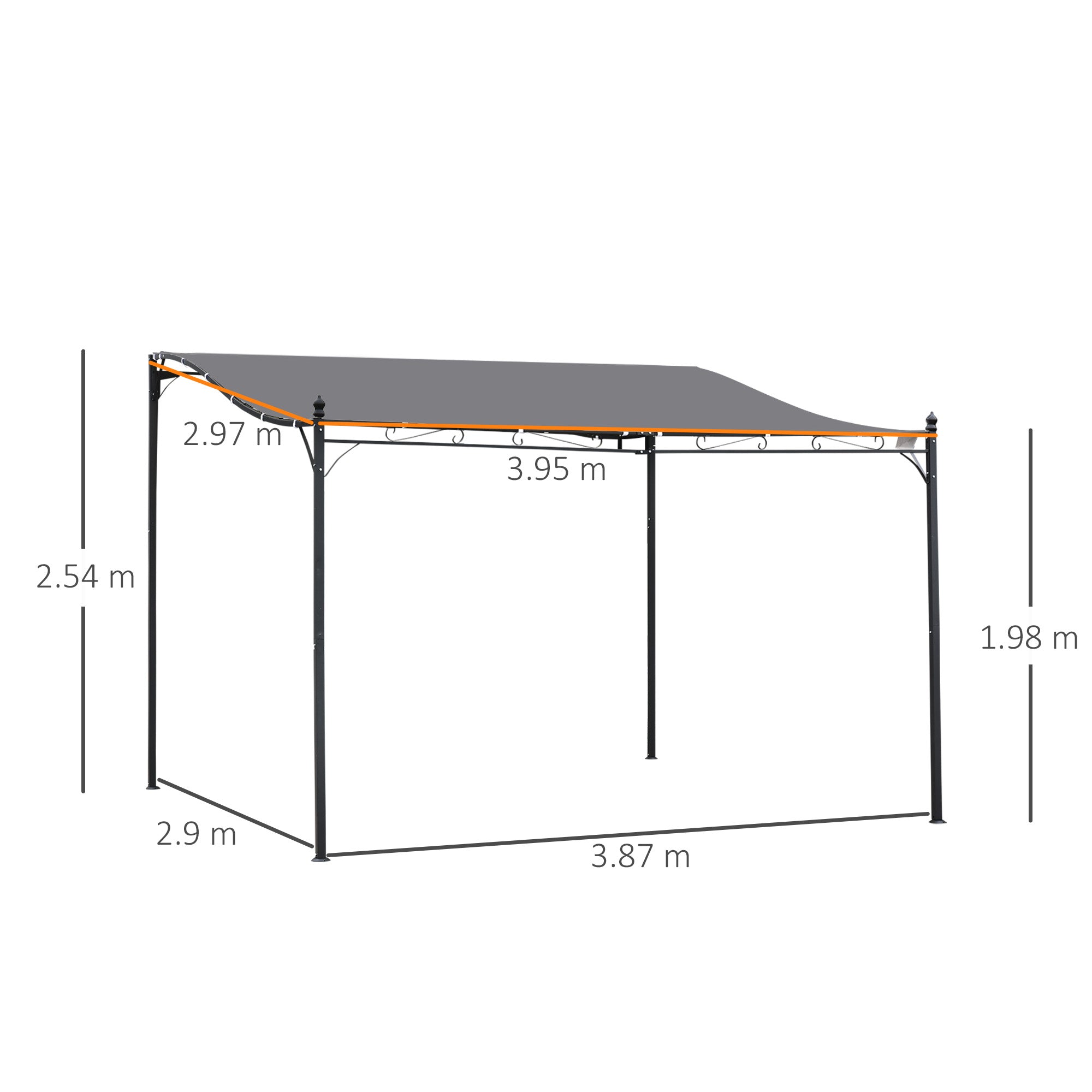 4 x 3 Meters Canopy Wall Gazebo Shelter Metal, Grey