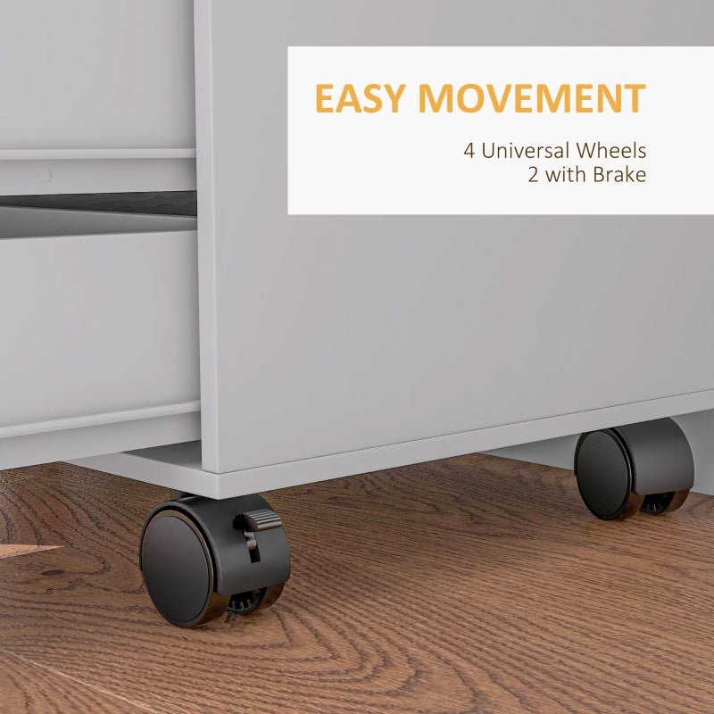 Multi-Storage Mobile Office Cabinet, 5-Drawer Cupboard Adjustable Shelf, White