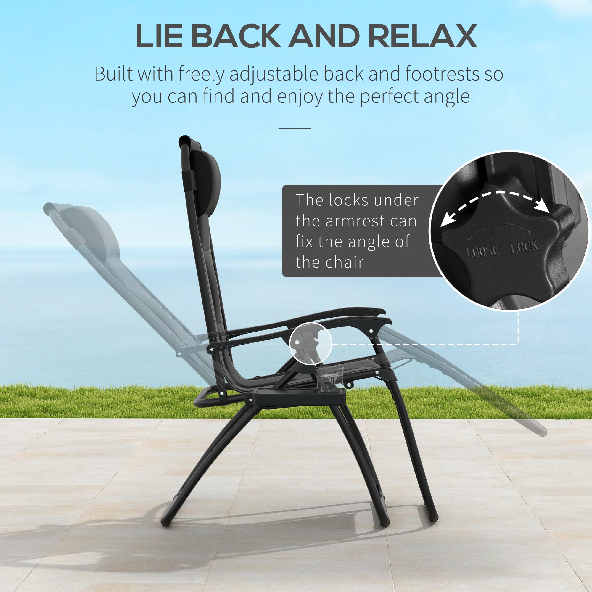 Zero Gravity Lounger Chair, Folding Reclining Patio Chair with Padded Seat and Cup Holder, Black