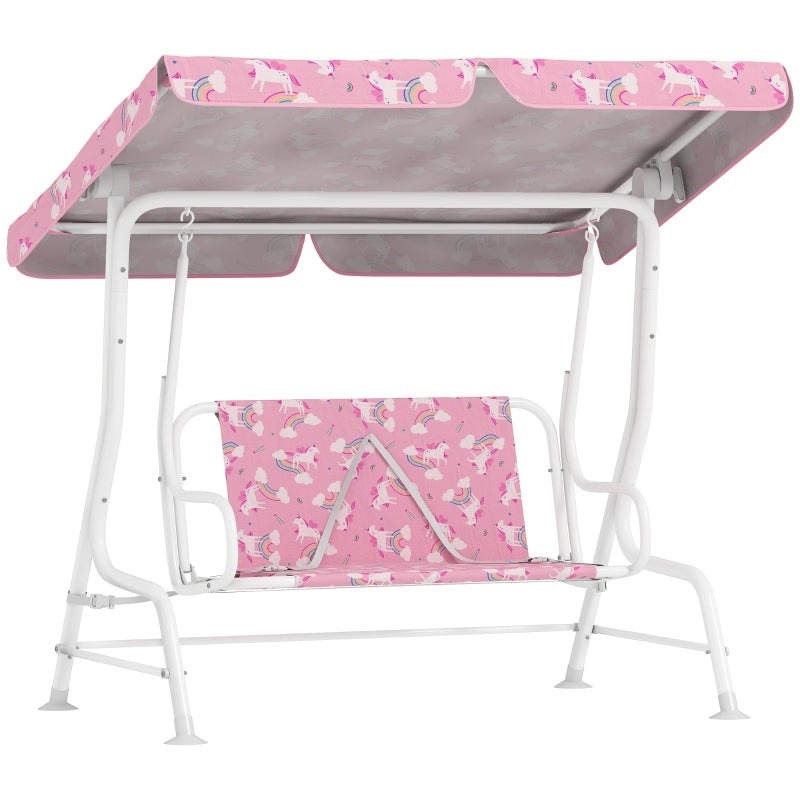 2-Seater Children's Hollywood Swing with Adjustable Canopy and Safety Belt, Pink