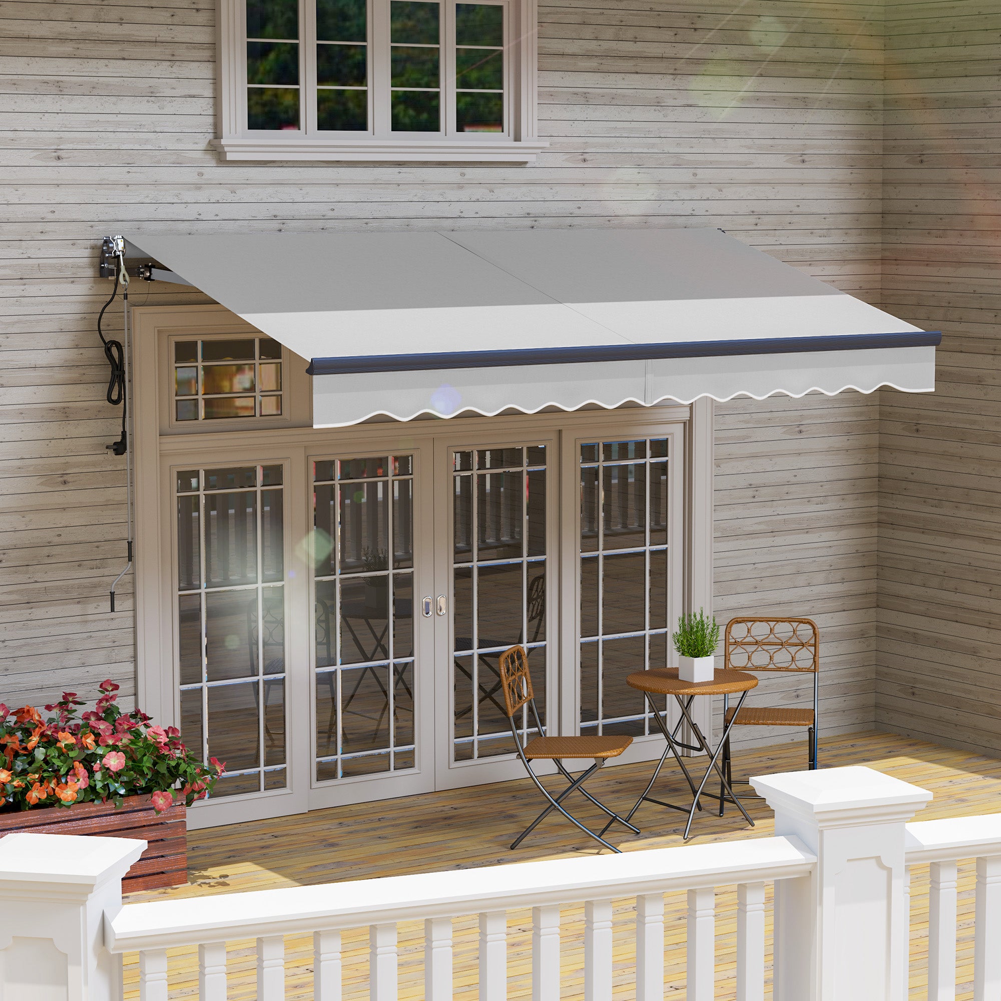 Electric Retractable Awning, 3.5 x 3m Remote Control Aluminium Frame UPF30+ Canopy, Light Grey