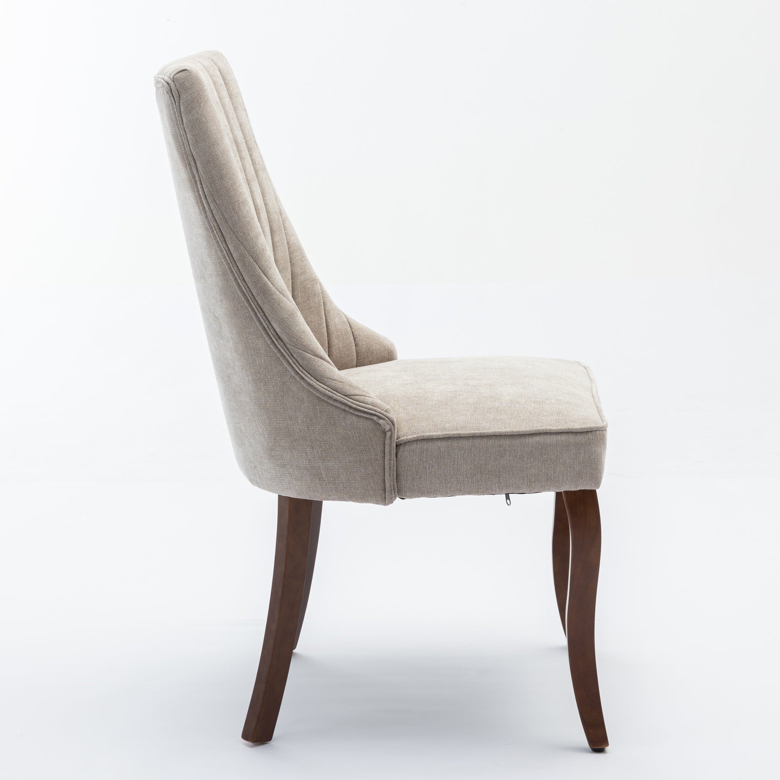 Dining Chairs Channel Upholstered Comfy Fabric Set of 2 with Curved Solid Wood Legs - Rayon Linen Beige