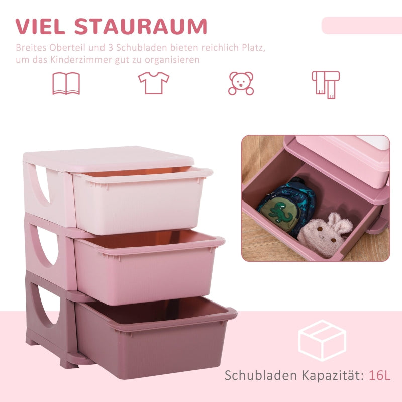 Toy Storage, 3-Tier Chest of Drawers, Pink