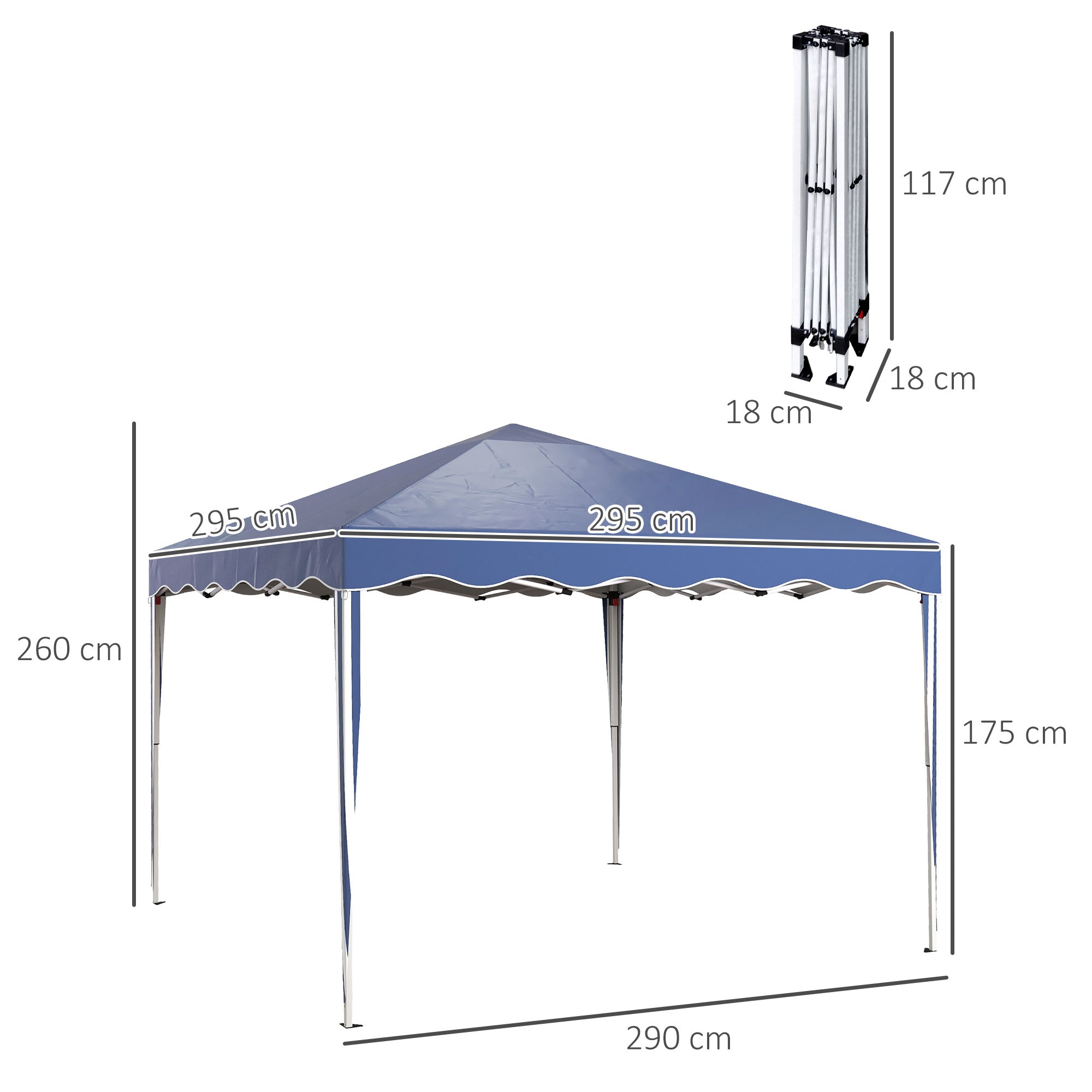 3 x 3cm Pop-Up Gazebo Adjustable Height with Bag, Blue