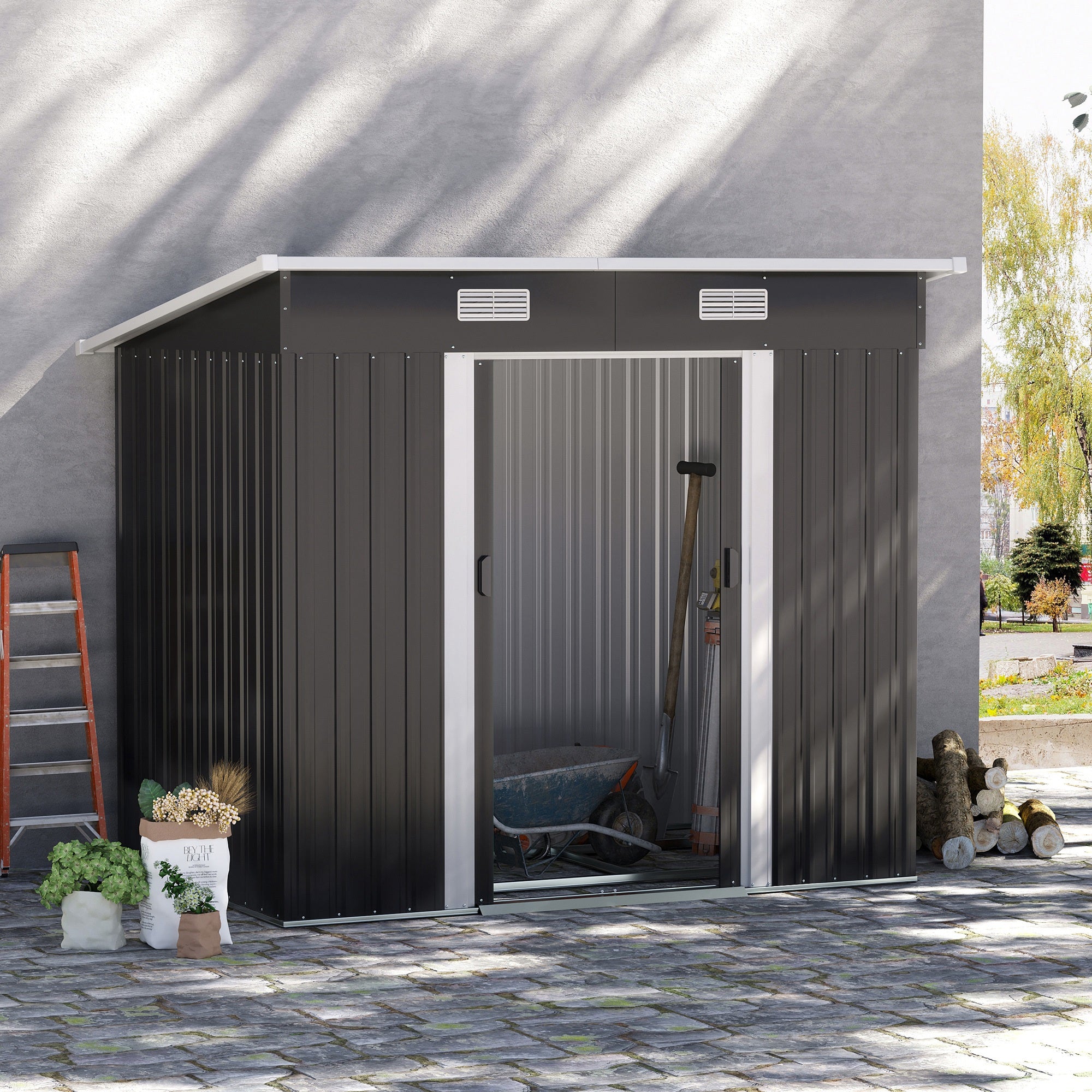 Outdoor Storage Shed with Foundation Kit, Lean to Metal, Black