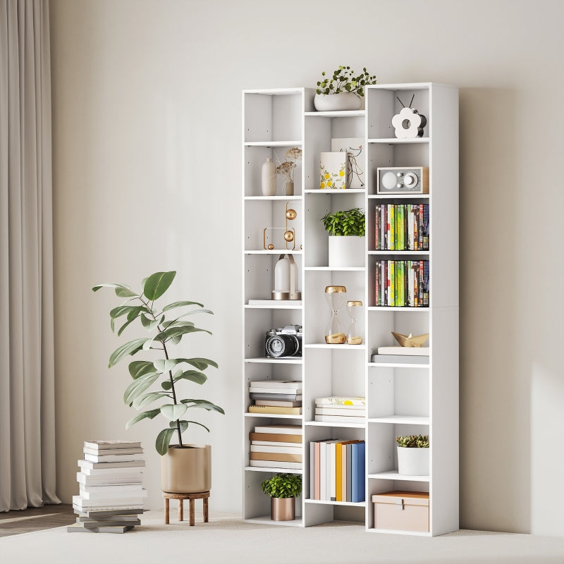 21-Compartment Bookshelf with Adjustable Shelves - White