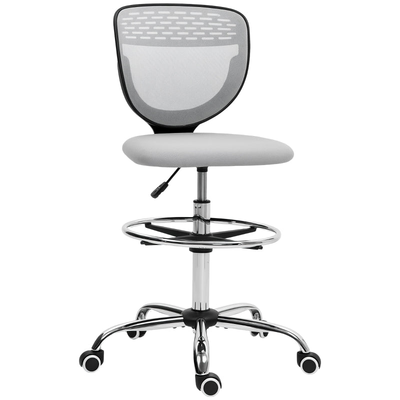 Draughtsman Office Chair Adjustable Height 68-88cm with Wheels Mesh Light Grey