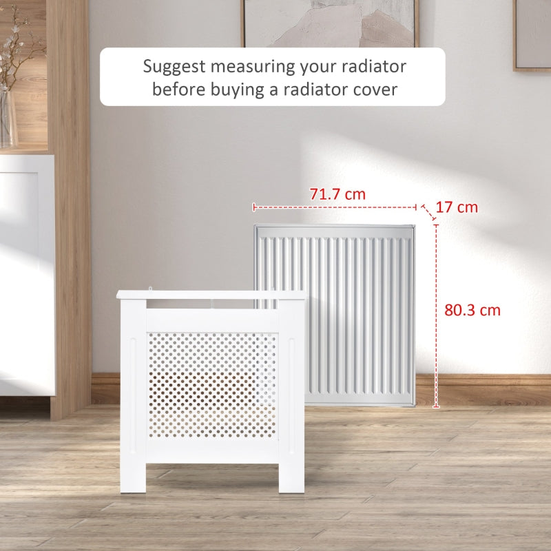 Modern Radiator Cover Small Grill Style Diamond Design Wooden Heating Cabinet, Painted White