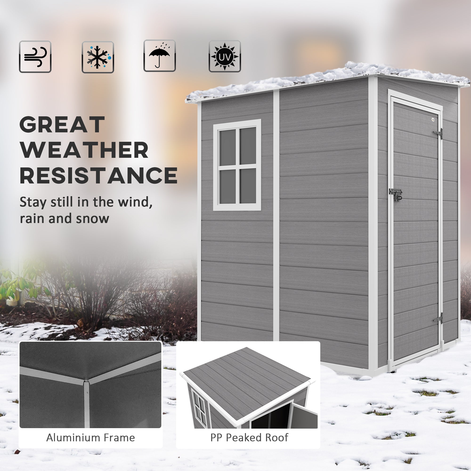 4'x5' Garden Storage Shed with Window, Vent, Plastic Roof, Grey