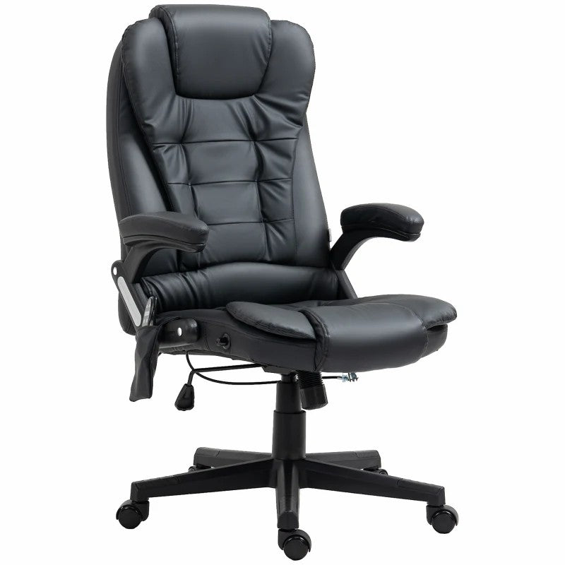 6-Point Massage Office Chair, Heated High Back Executive Desk Chair with Adjustable Height and 360° Swivel, Black PU Leather