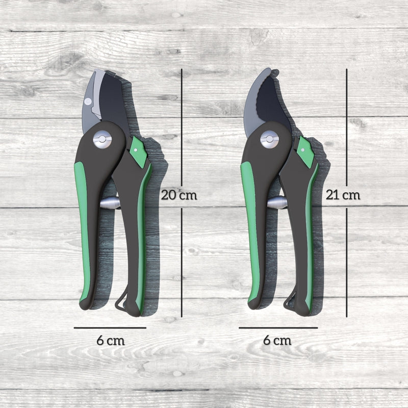Garden Tool Set 2 Pieces Metal with Pruning Shears Green and Black