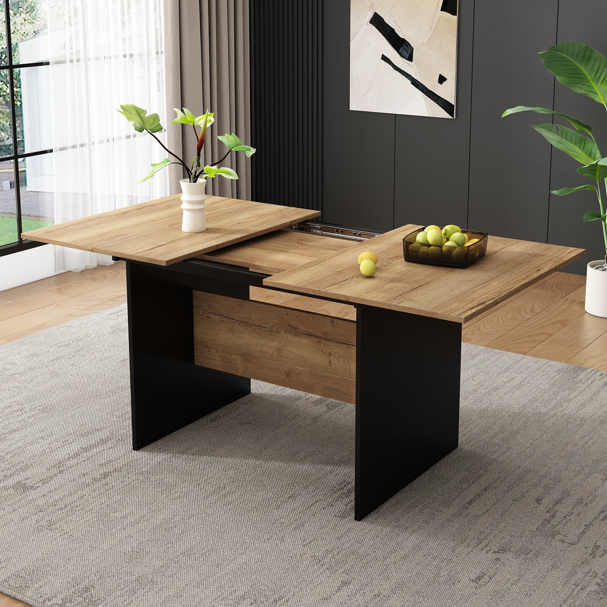 Extendable Dining Table 140/180x80cm Rectangular Wood Grain Minimalist Style Natural