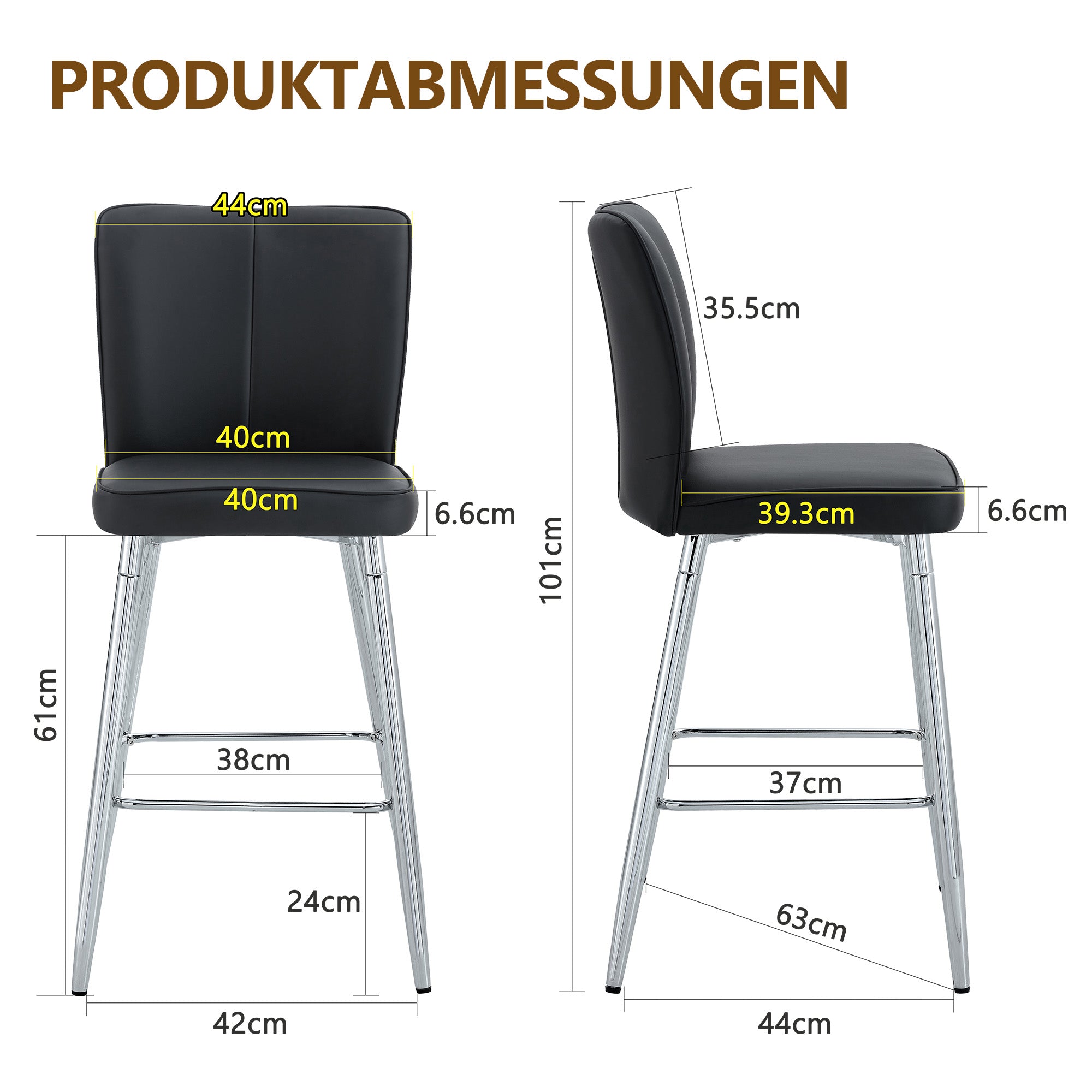 Bar Stool Two-Piece Set, 101cm High Ergonomic Backrest, Comfortable & Stylish, Black PU Material