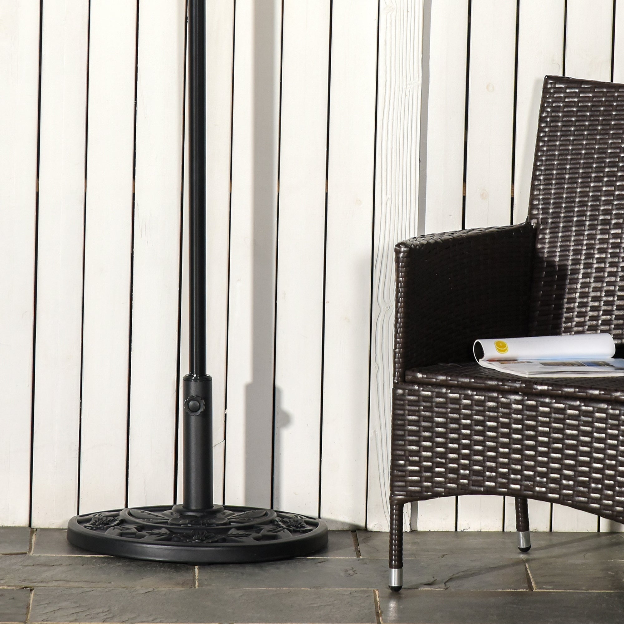 Parasol Base 9kg Floral Motif Semi-Circular HDPE Black