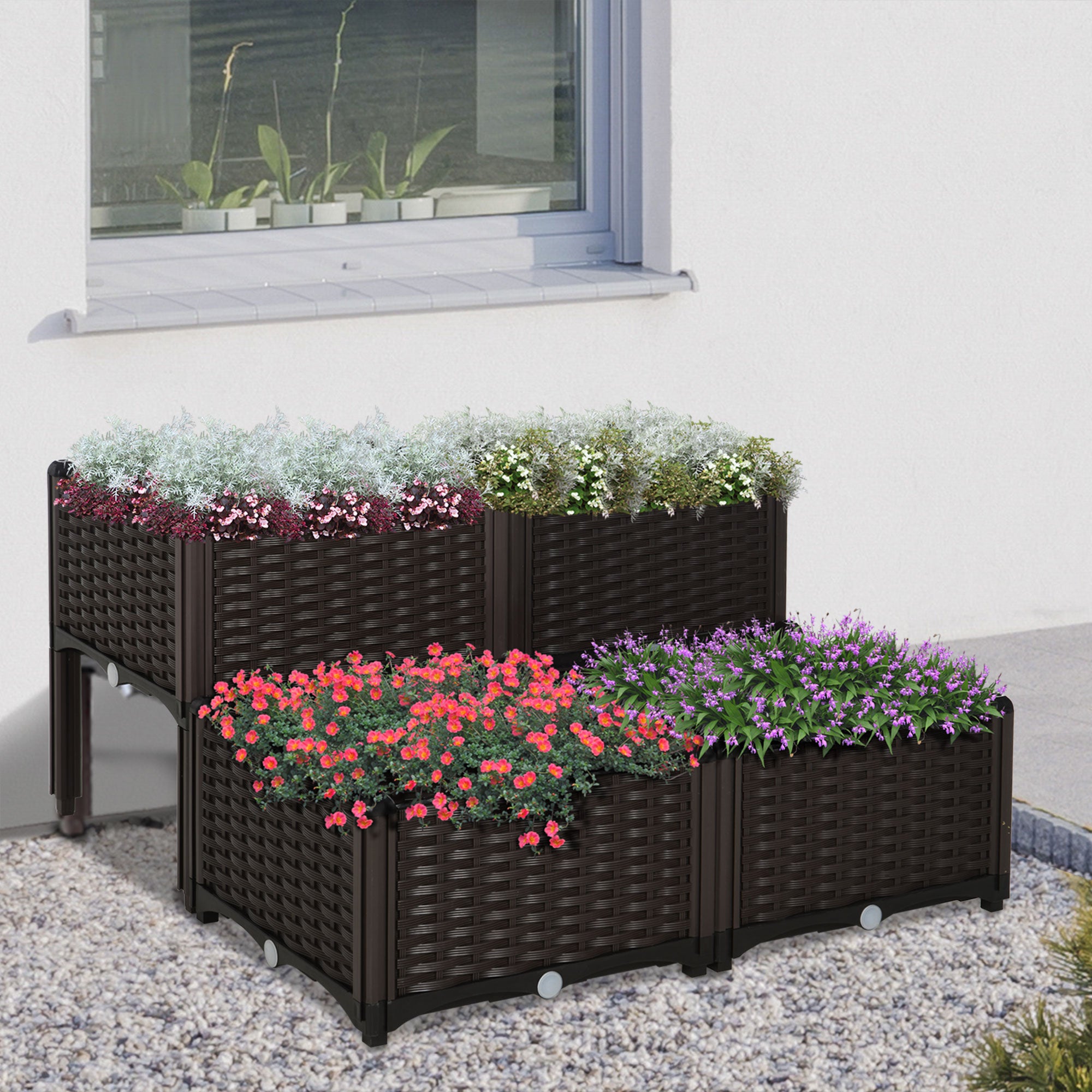 Raised Bed Rattan Planter Box 40x40x44cm Drainage Holes PP, Brown