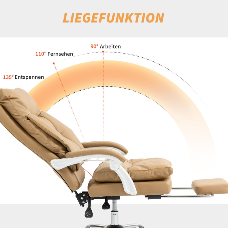 Office Chair, Ergonomic Desk with Lumbar Support, Foldable Armrest, Footrest, Light Brown