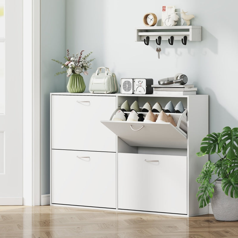 Wooden Shoe Cabinet 4-Drawer Pull Down Storage Organizer White