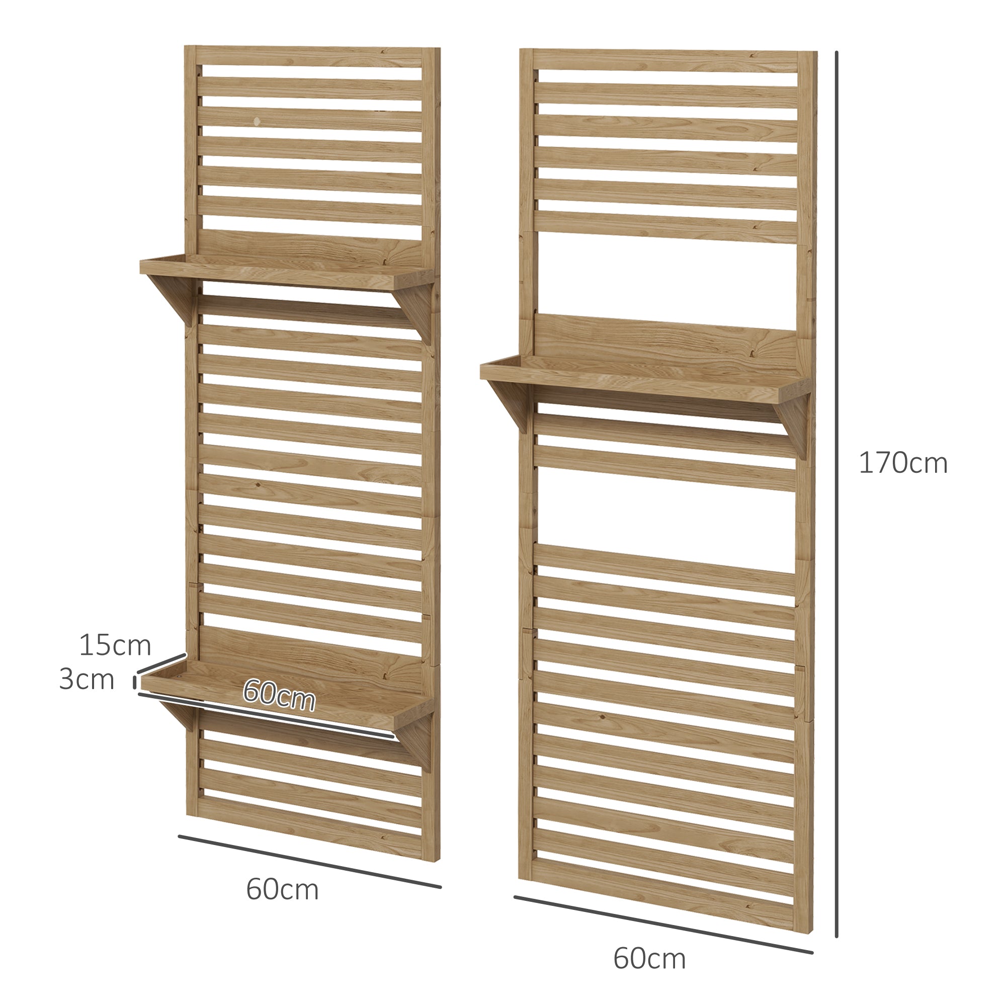 Wall Mounted Plant Stands Set of 2, Shelves Slatted Trellis, Fir Wood