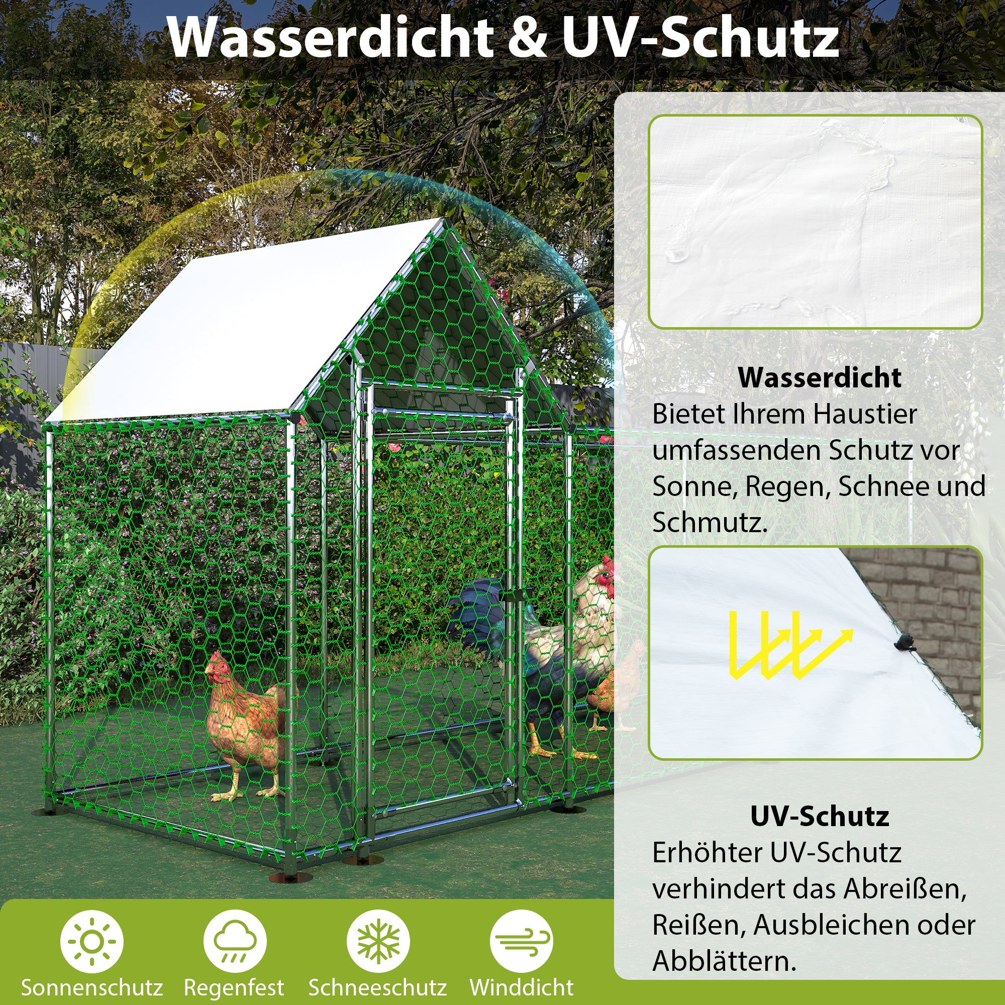 Chicken Coop/Run 3x1x1.5m Safety Lock Waterproof PE Metal Enclosure