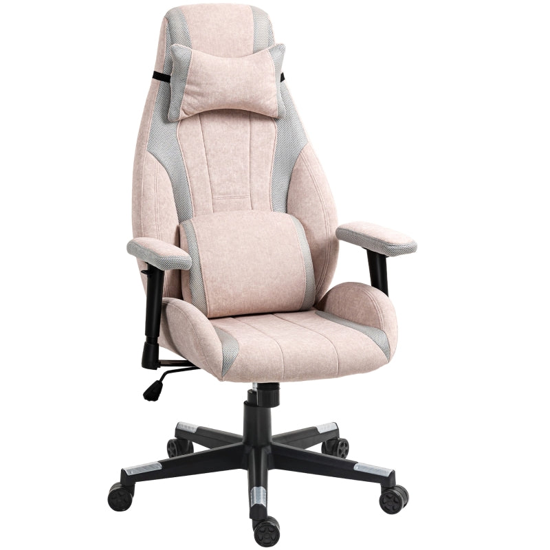 Gaming Chair Lumbar Support Headrest Fabric Pale Pink