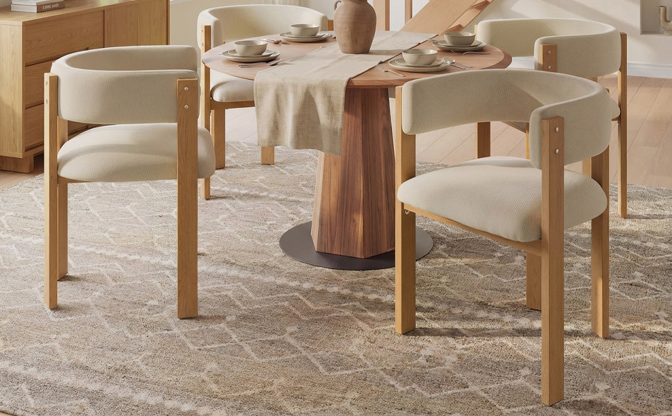 Ergonomic Dining Chair Set of 4 with Thick Padding and Iron Legs, Wood Look