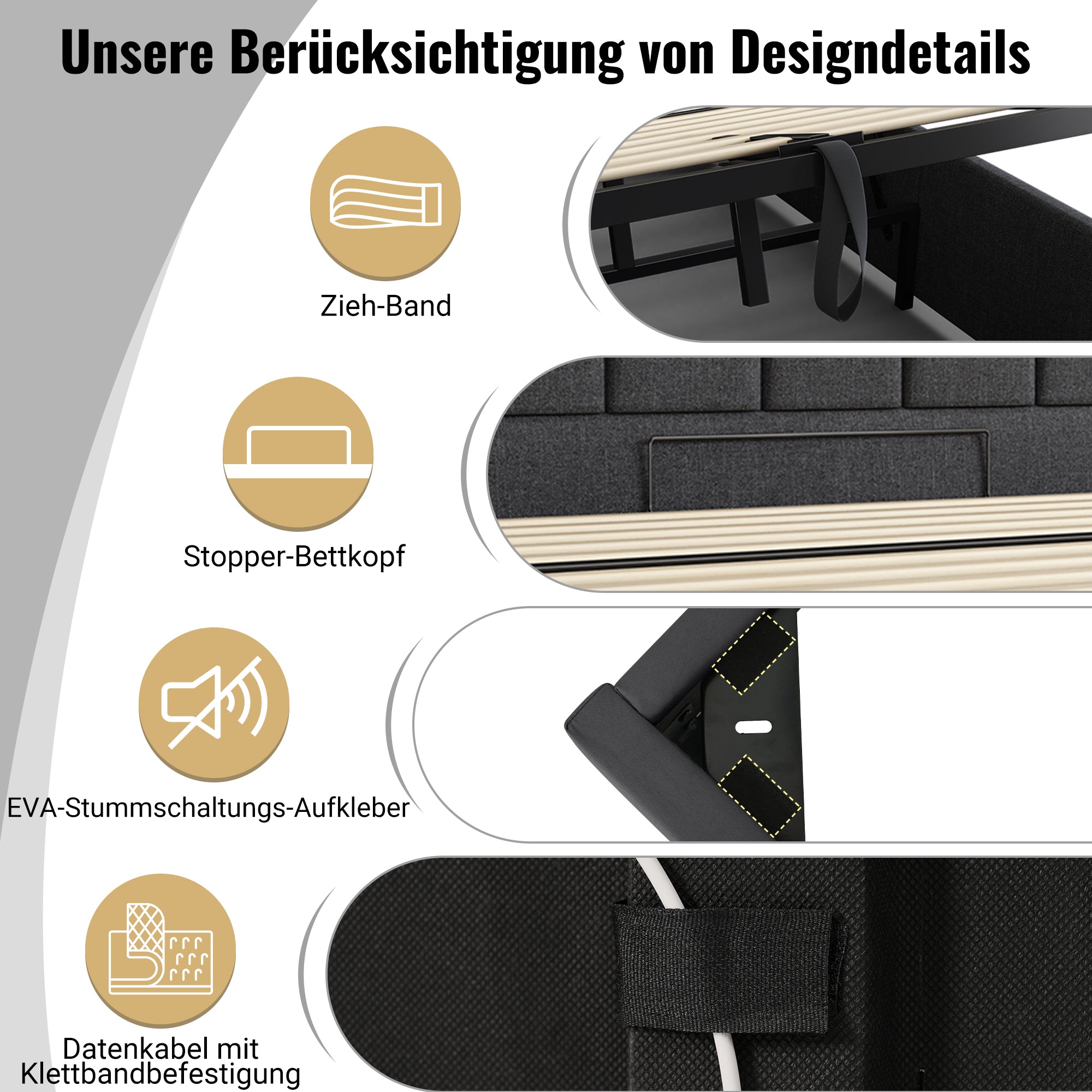 Upholstered Bed 160×200, Double Storage with App Control LED & USB-C, Linen Grey