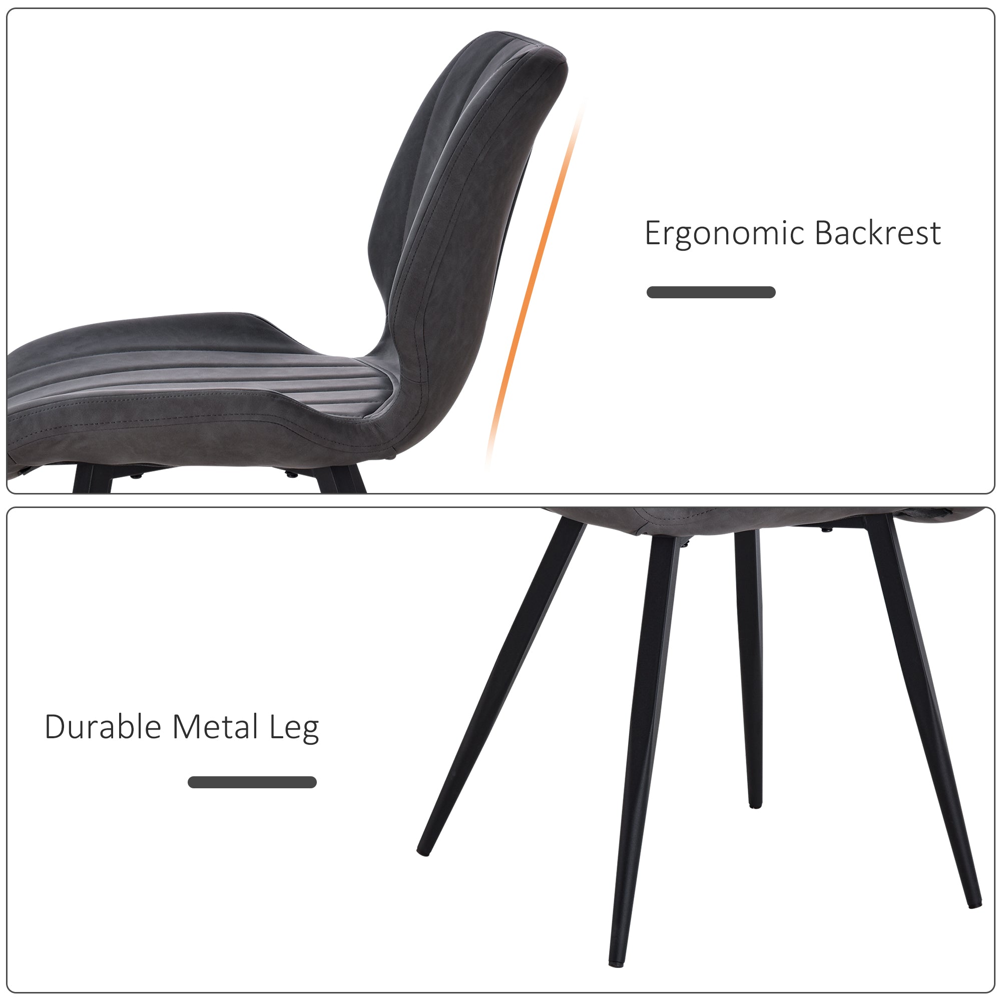 Dining Chairs Set of 2, Upholstered with Backs, Padded Seats and Steel Frame, PU Leather Grey