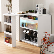 Bar Table Extendable 360° Rotating Sideboard LED Storage Sockets White