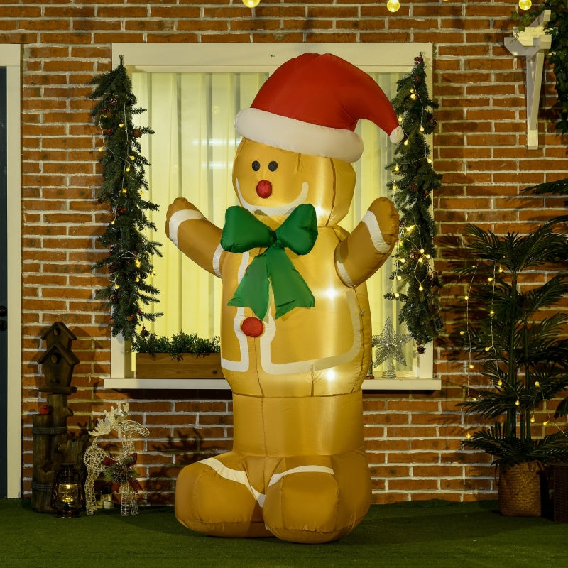 6ft Gingerbread Man Inflatable with Santa Hat and LED Lights, Outdoor Polyester