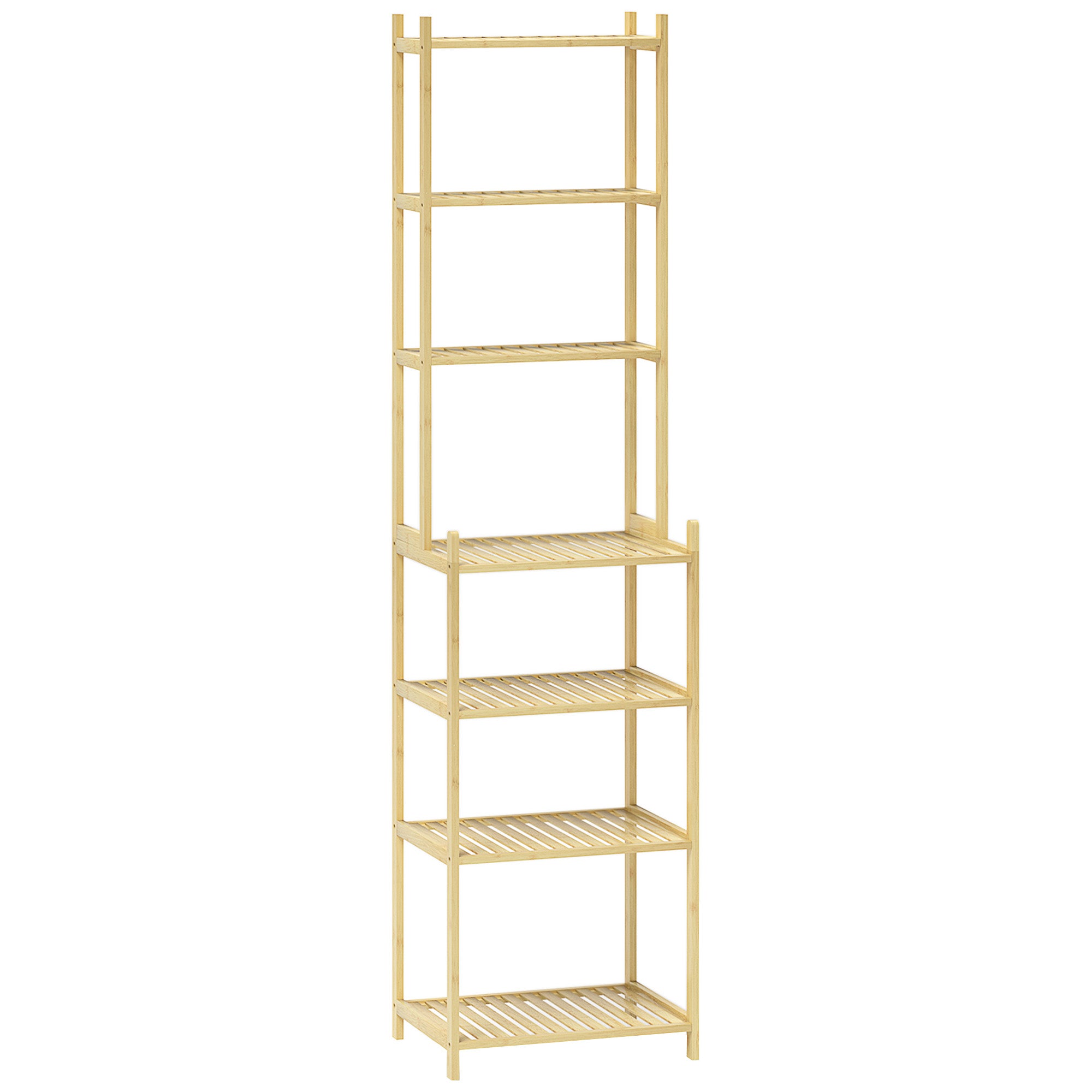 Bathroom Shelf, 7-Tier Storage Rack, Natural Bamboo