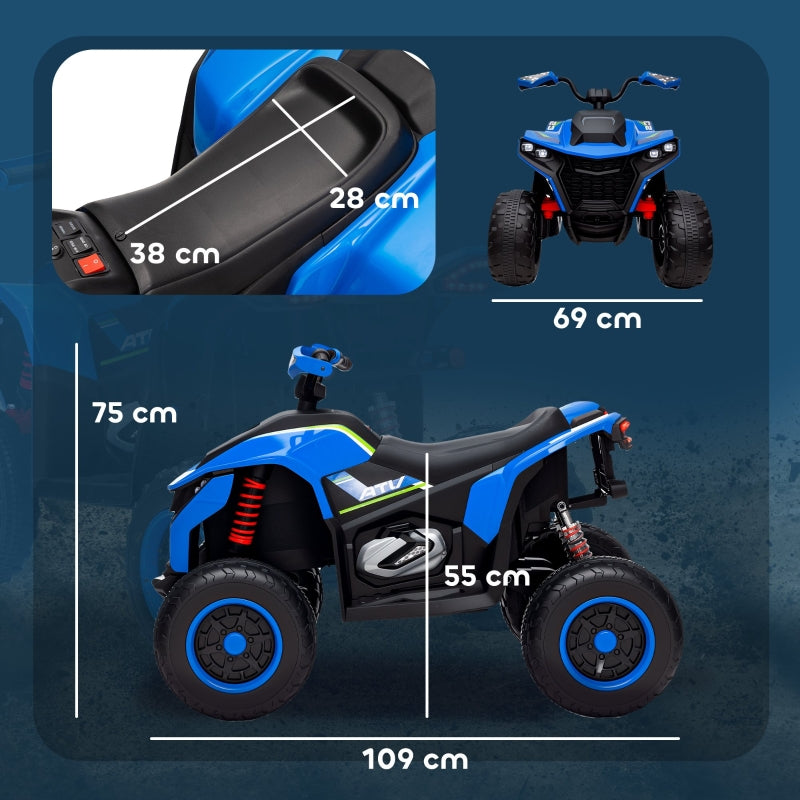Electric Quad Bike for Children with LED Headlights and Music, Blue