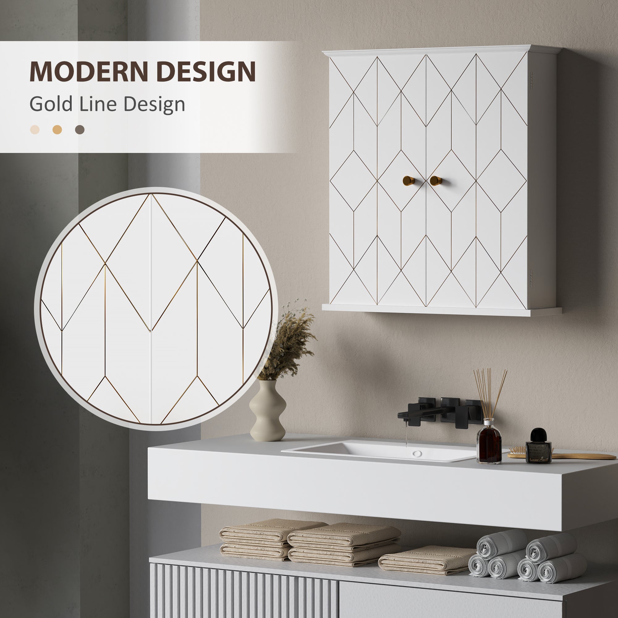 Bathroom Cabinet Wall Mounted Medicine Cabinet 2 Doors Adjustable Shelf White