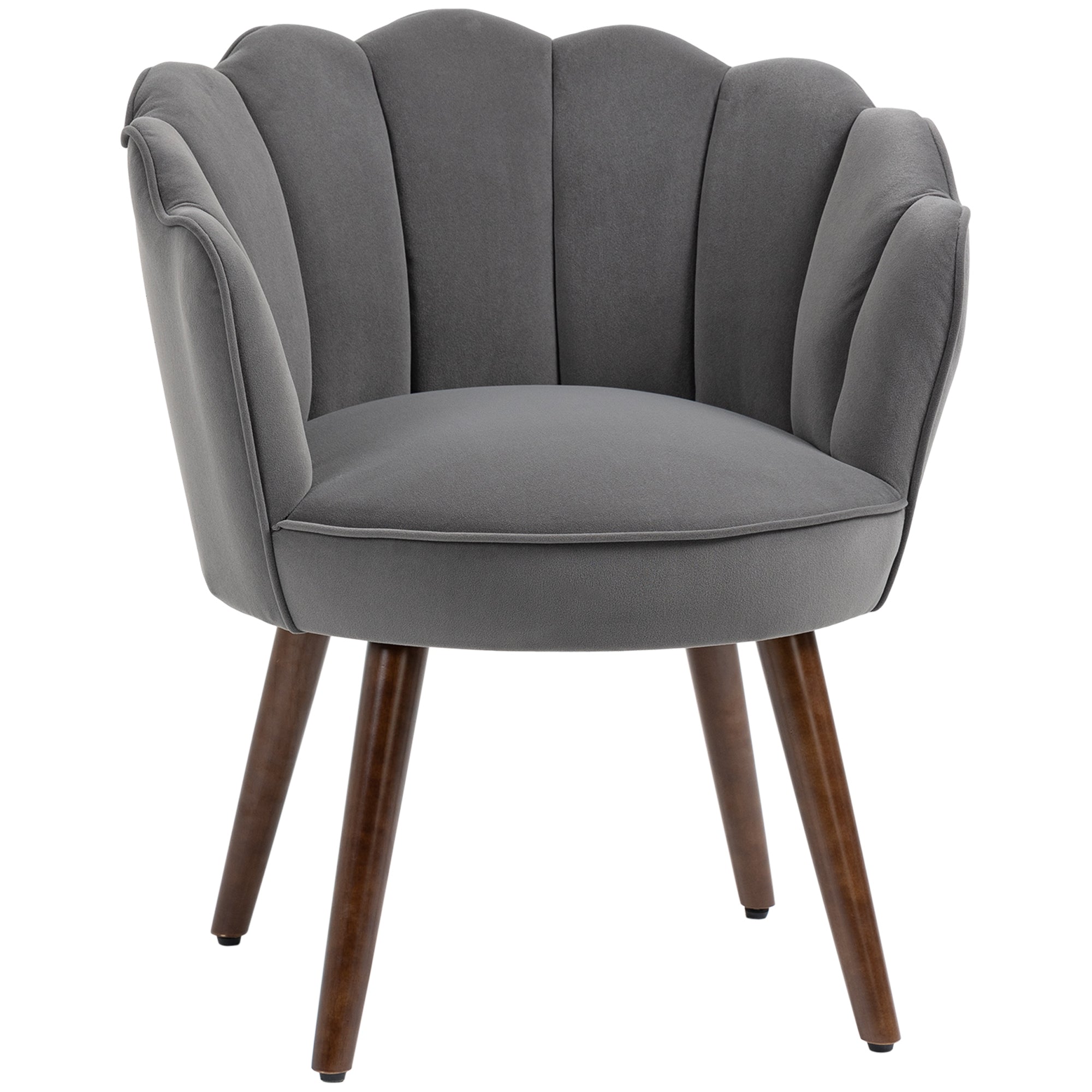 Dining Chair Armchair with Backrest, Polyester Rubberwood, Dark Grey