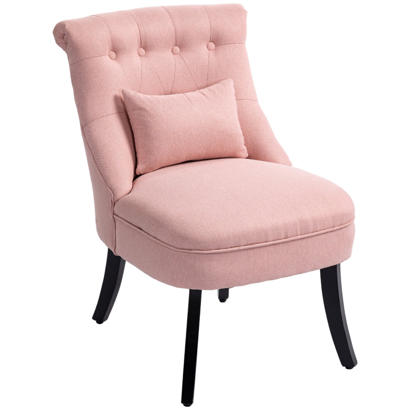 Fabric Single Sofa Tub Chair Upholstered with Pillow, Solid Wood Leg, Pink