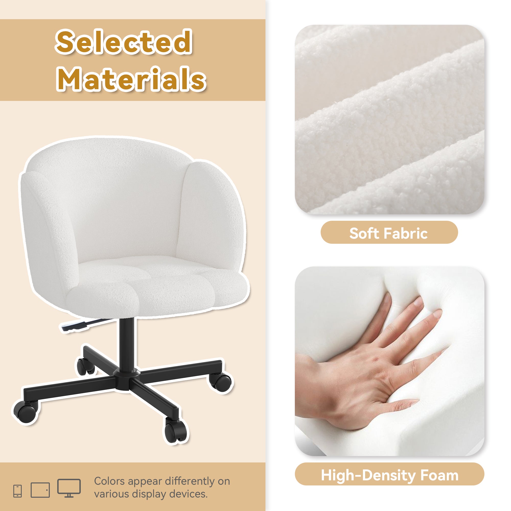 Swivel Desk Chair 360° Swivel Adjustable Height Teddy Beige