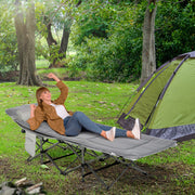 Camping Bed Folding with Pillow, Side Pocket, 150kg, Light Grey