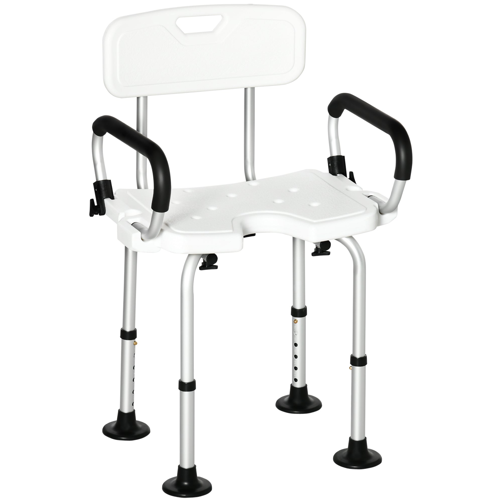 Shower Chair, Height Adjustable with Back and Flipped Padded Arms, White