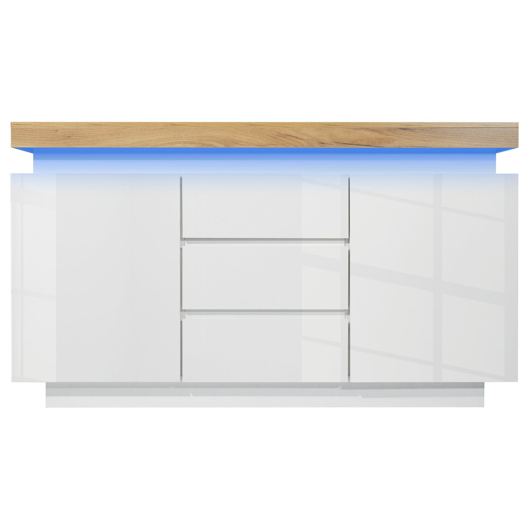 Chest of Drawers, High-Gloss Sideboard with 2 Doors & 3 Drawers, LED Lighting, White