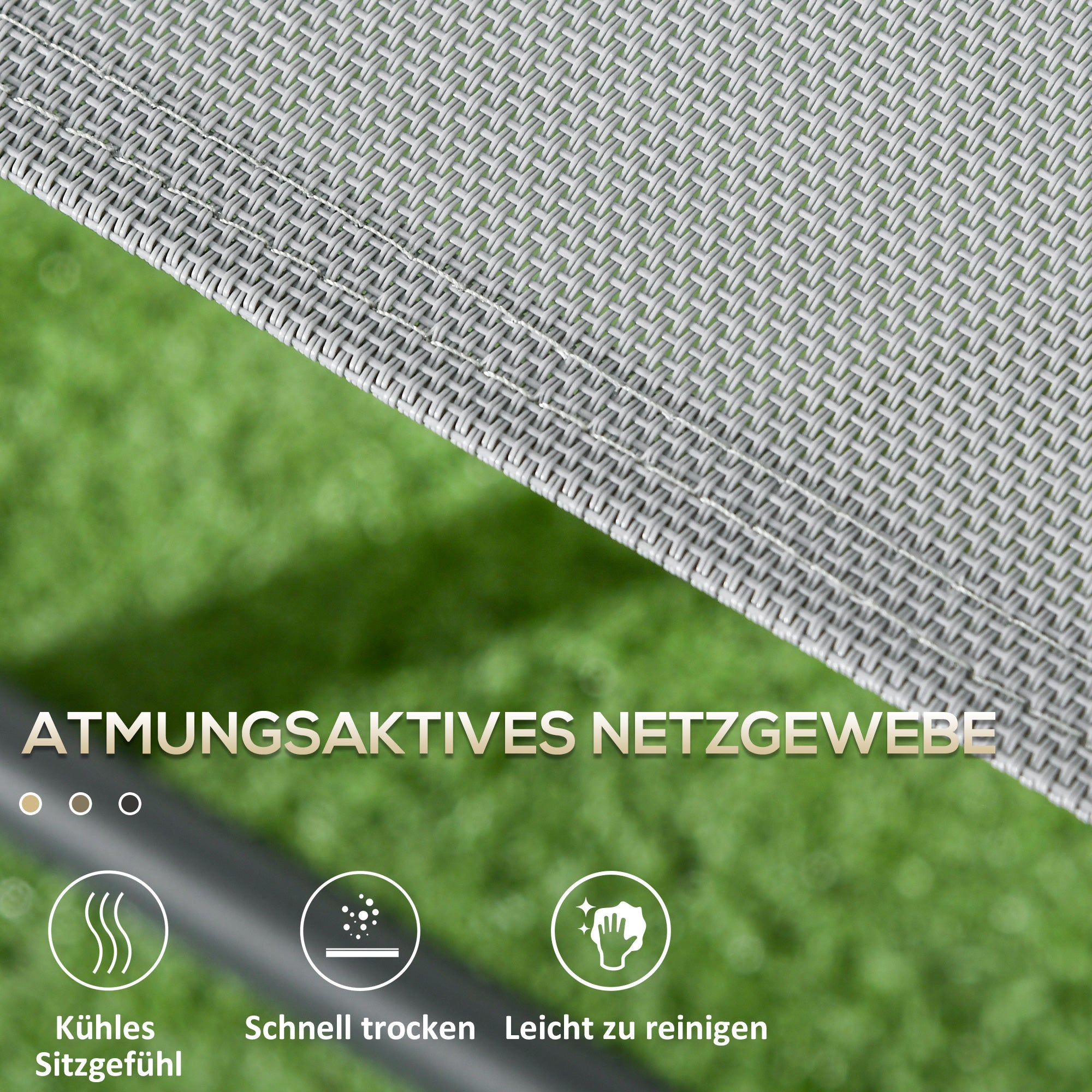 Folding Bistro Set, 3-Piece Table & 2 Chairs, Durable Steel & Mesh, Light Grey