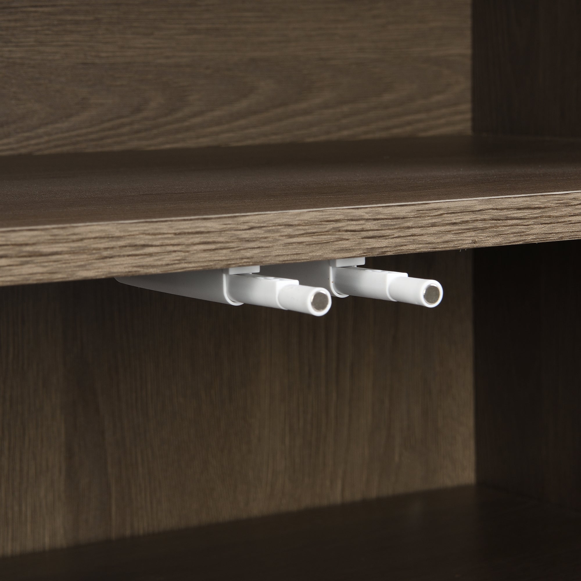 Shoe storage bench and cabinet with padded seat, adjustable shelves, gray