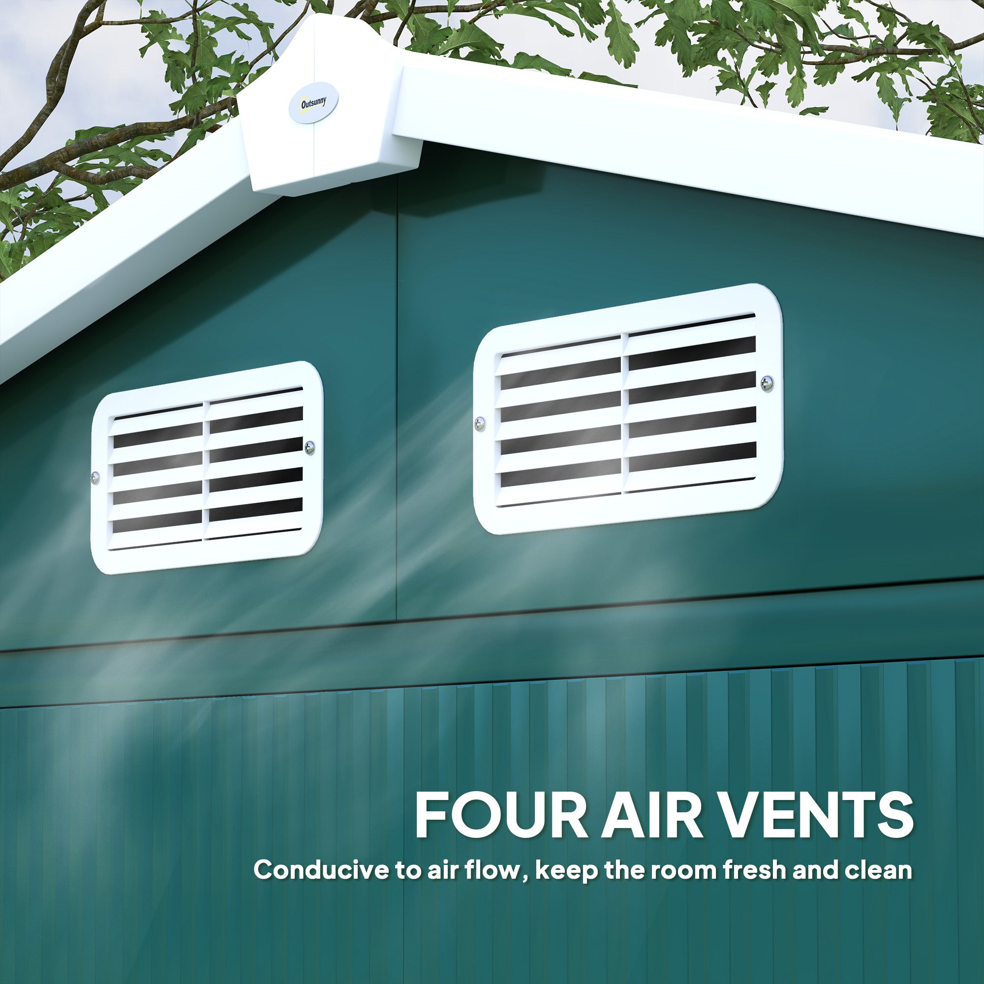 7 x 4ft Garden Shed, Easy Assemble Galvanised Steel Frame with Double Doors and Lock, Green