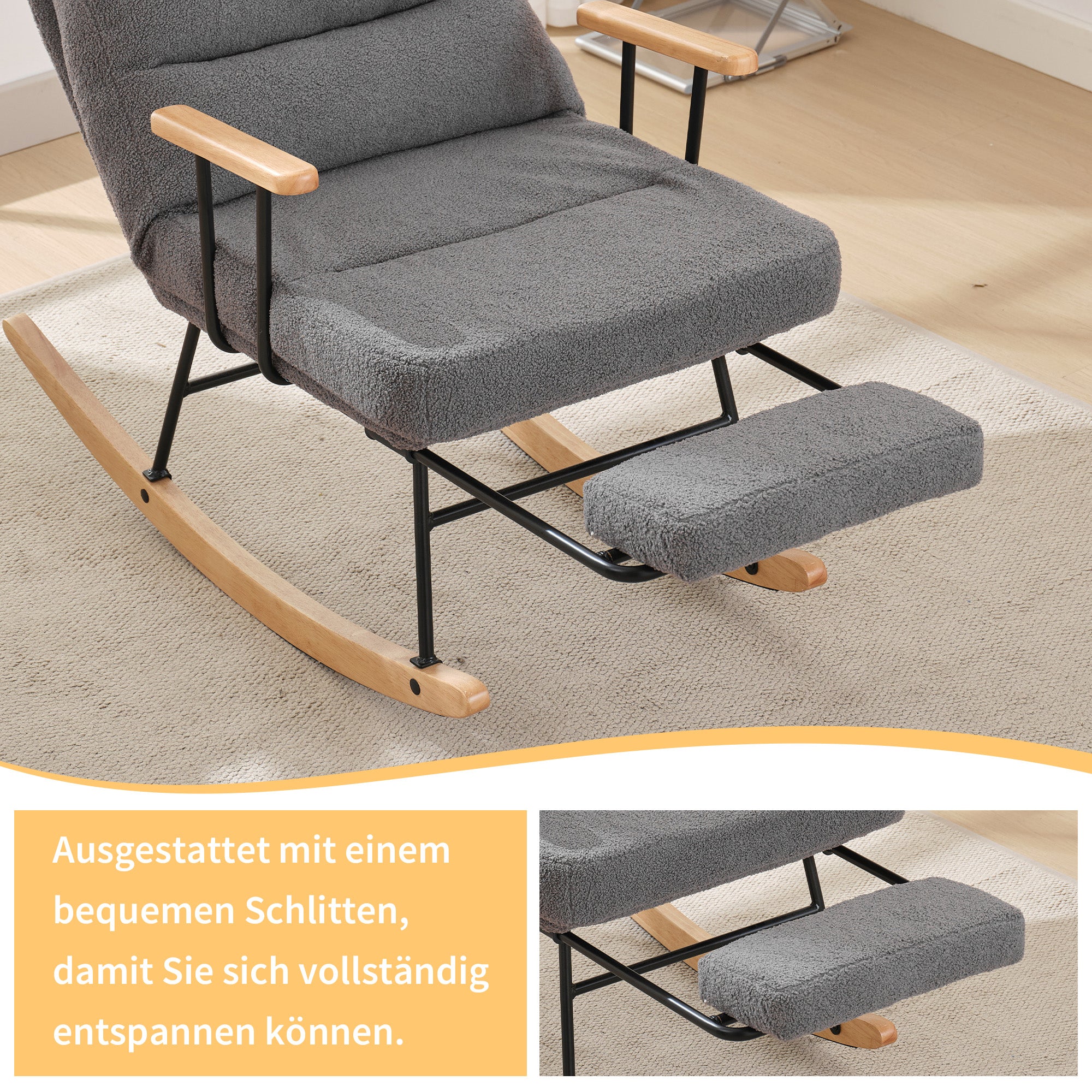 Rocking Chair Comfortable Reclining Function Manual Footrest, 100cm/58cm