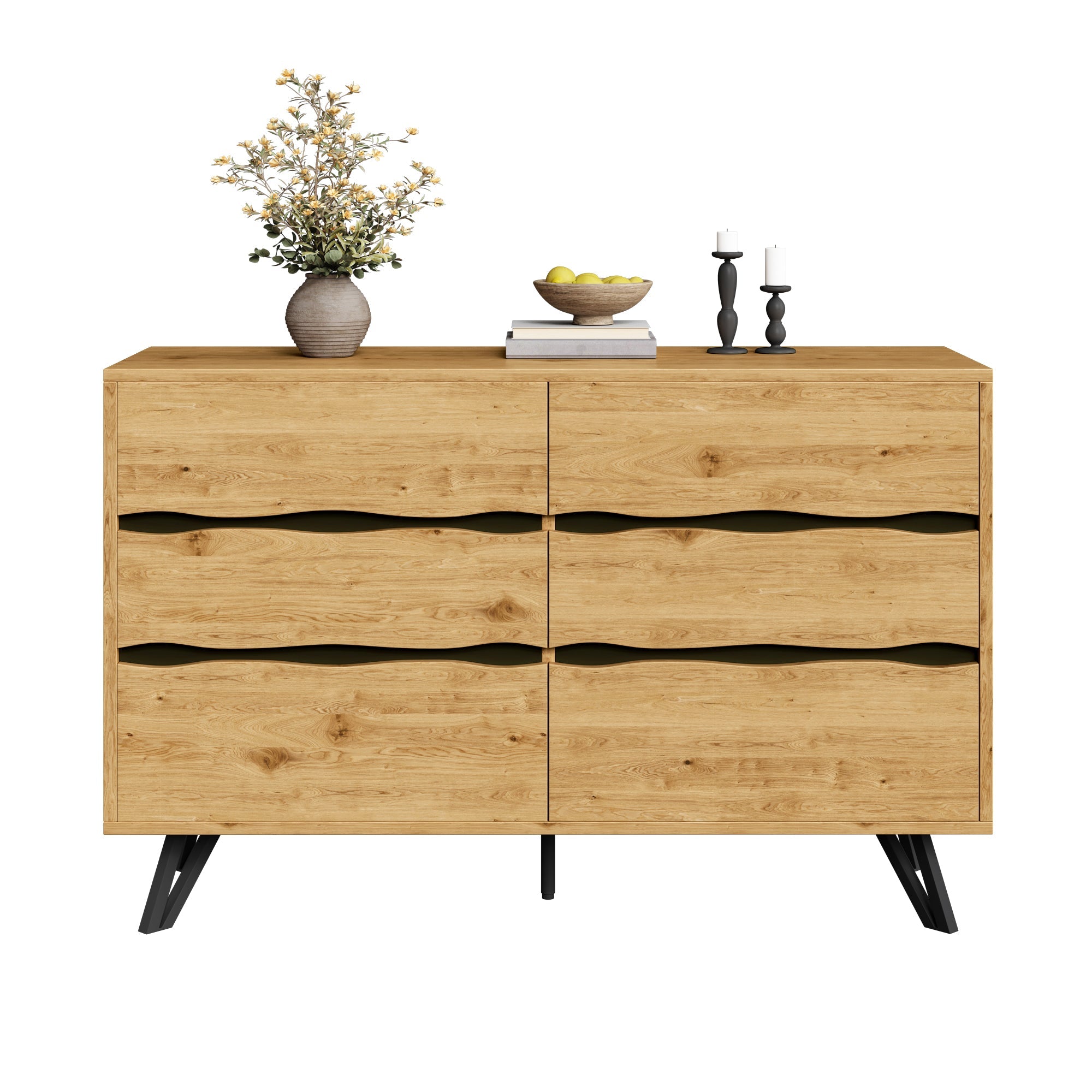 Modern sideboard cabinet with 6 drawers, wood look